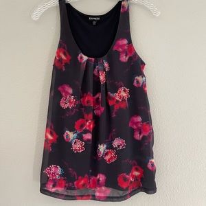 EXPRESS WOMEN’S BLACK AND LINK FLORAL SEQUINS EMBELLISHED TANK TOP